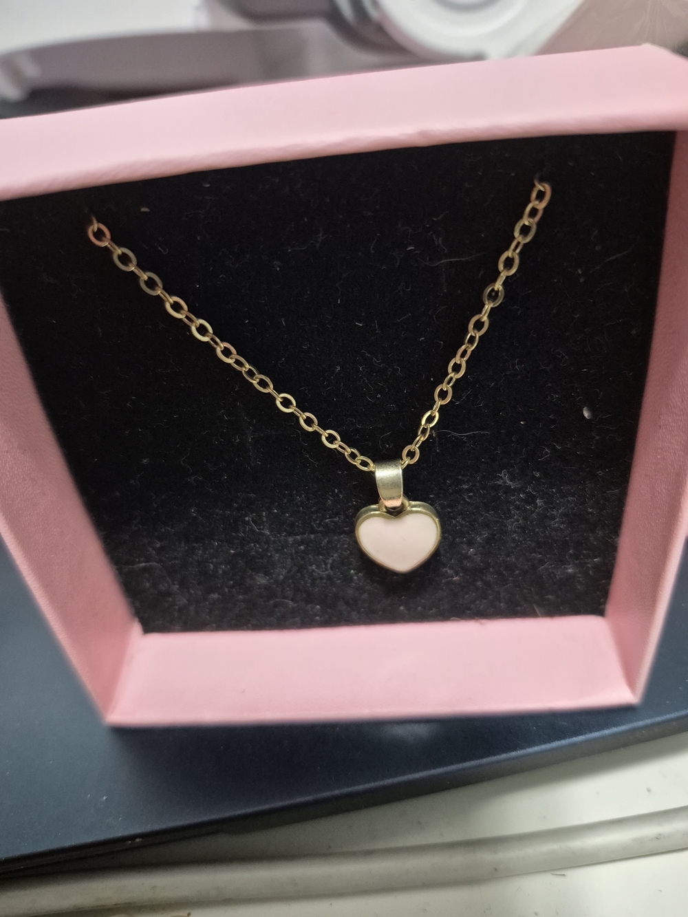 Gold Heart Pendant Necklace with Pink Enamel Accent
